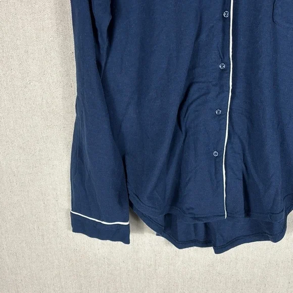 Women's WoolX Harper Navy Pajama Set with White Trim - Picture 4 of 14